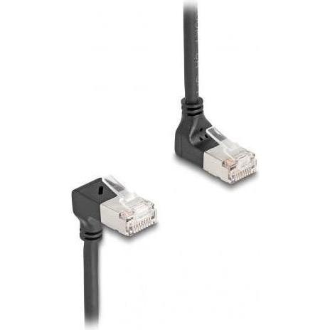 Thumbnail - Delock RJ45 Netzwerkkabel Cat.6A S/FTP Slim 90° oben / unten (S/FTP, CAT6a, 0.25 m), Netzwerkkabel