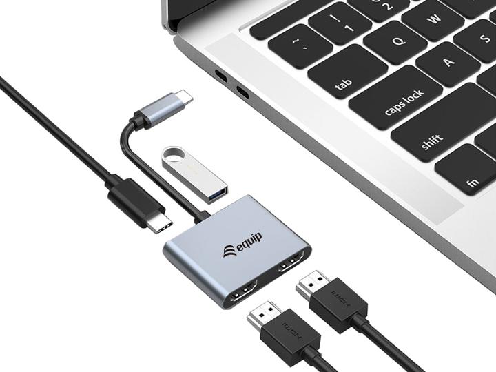 Produktbild equip USB-C 4 in 1 Dual HDMI Adapter (USB-C, 3 Ports)