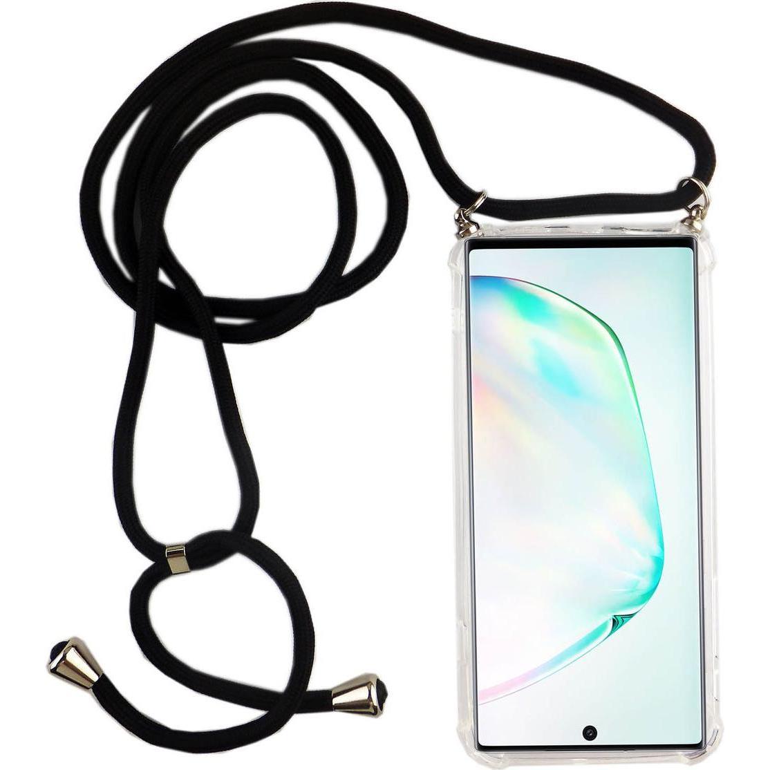 König Design Handykette für Samsung Galaxy Note 10 Hülle Band zum umhängen mit Kordel Schwarz, Handykette, Transparent
