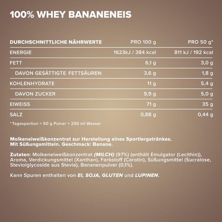 Nährwerte und Zutaten IronMaxx 100% Whey Protein (500g Beutel) (Banane, 1 Stk., 500 g)