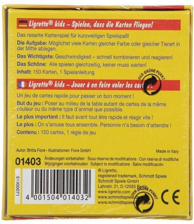 Nutritional values and ingredients Schmidt Spiele Ligretto Kids (English, French, German, Italian, 2 - 5 Players)