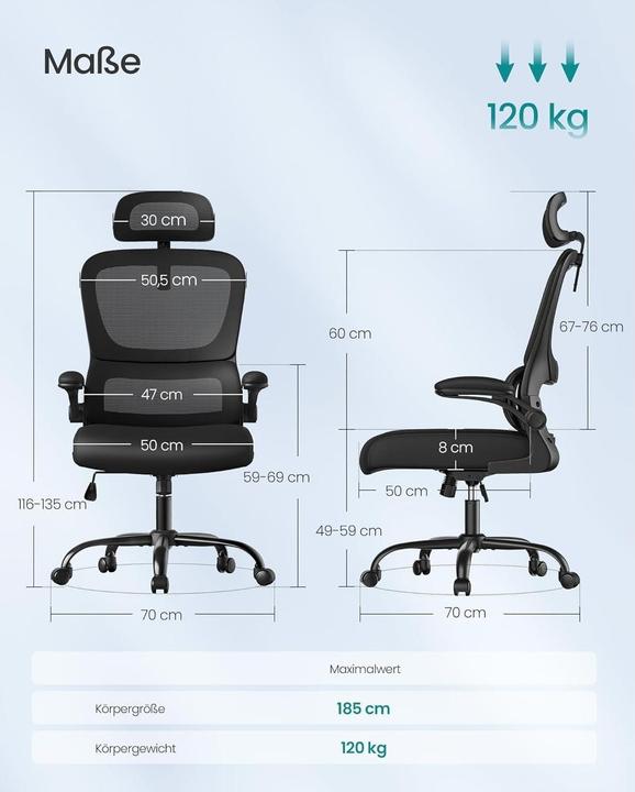 Image du produit Songmics Bürostuhl mit Armlehnen Schwarz