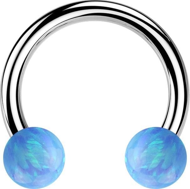 Image du produit Star Piercing Micro Circular Barbell argent avec deux boules opale bleu clair (sans laiton, Acier chirurgical 316L)