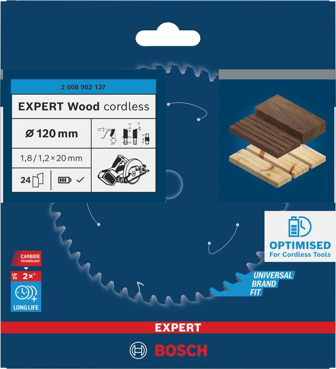 Produktbild Bosch Professional Zubehör Blau Zubehör 2608902137 EXPERT Kreissägeblatt Holz kabellos 120 x 1,8/1,2 x 20 mm T24