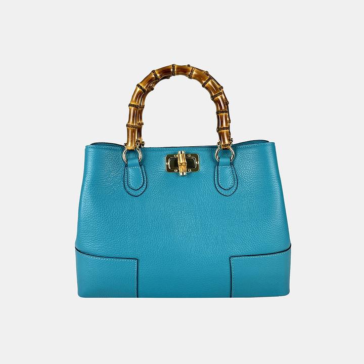 Only-Bags.Store Ledertasche, Handtasche mit Bambusgriff, handgefertigte Ledertasche, elegante Ledertasche