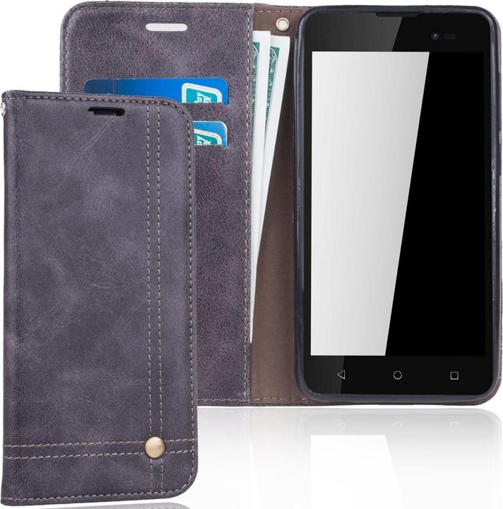 Produktbild König Design Handy Tasche Wiko Sunny 2 Plus Flip Cover Case Schutz Hülle Wallet Schale Grau (Wiko Sunny 2 Plus)