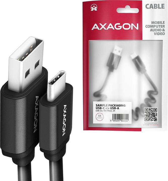 Actual product image Axagon BUCM-AM10TB Twister Cable, USB-C to USB-A 2.0 (0.60 m, USB 2.0)