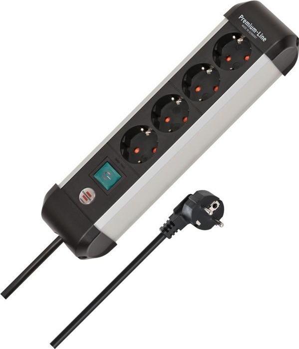 Productafbeelding Brennenstuhl 1391030400 Meervoudige wandcontactdoos met schakelaar zilver-zwart beschermcontact 1 st ( 139103040 (4x, CEE 7/3, 1.80 m)