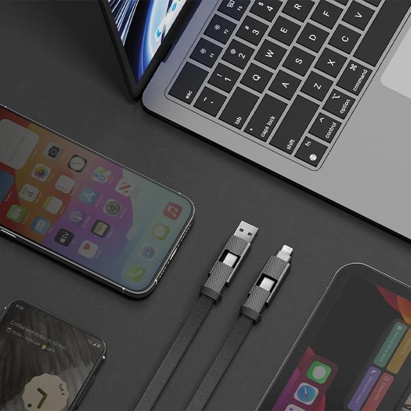 Actual product image Energea Bazic cable GoCharge Alucable 4w1 (USB-A/USB-C - USB-C/Lightning) 1m czarny/black 60W 3A PD (1 m, USB 3.0, 60 W)