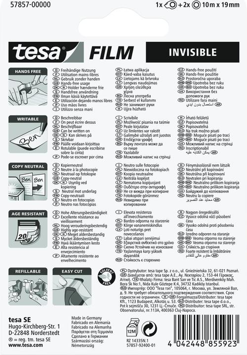 Produktbild tesa 2x tesafilm INVISIBLE mit Mini Abroller, matt-unsichtbar, alterungsbeständig und reissfest