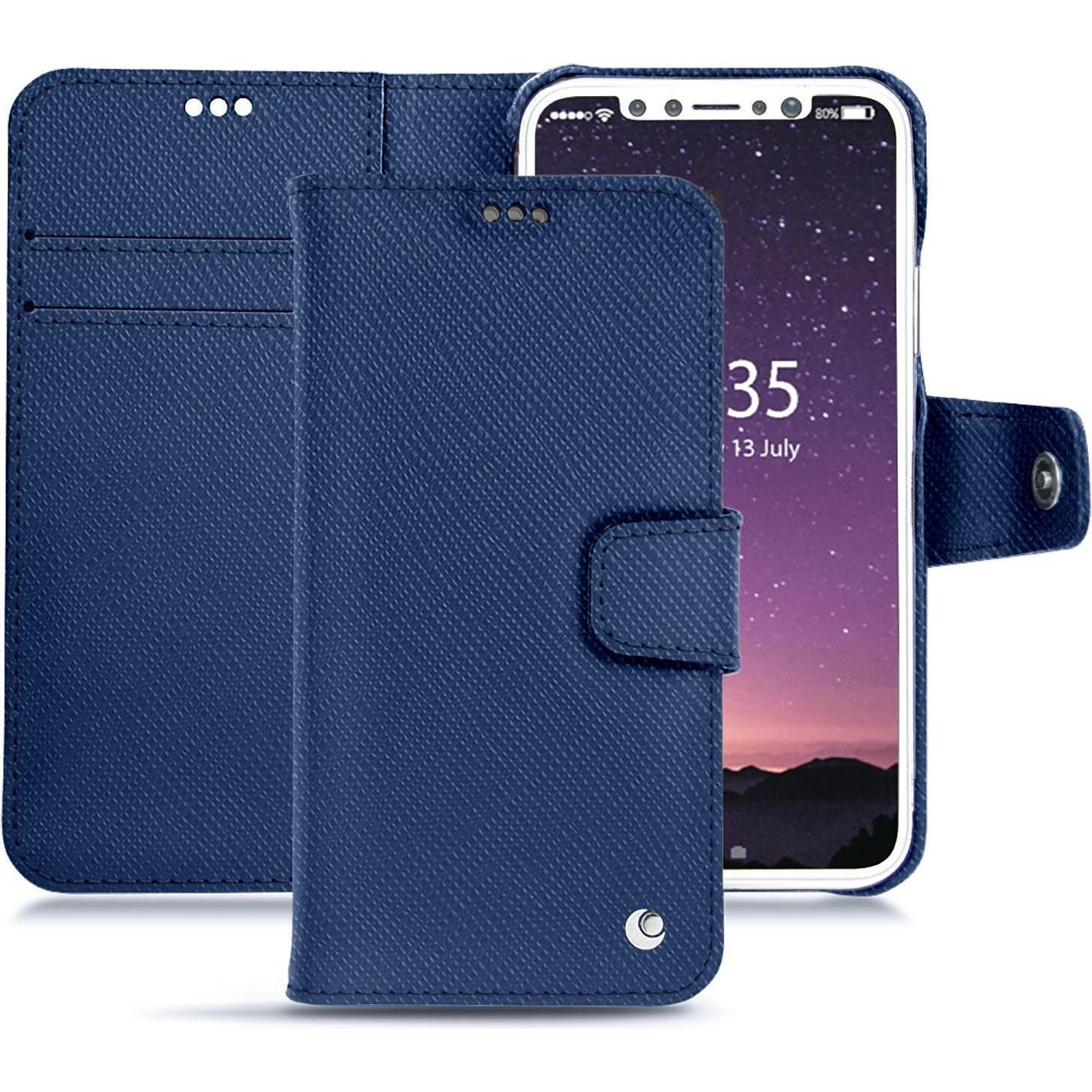 Noreve Lederschutzhülle Wallet (Apple iPhone XS), Smartphone Hülle, Blau