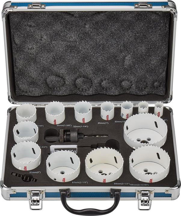 Actual product image Makita D-47307 Hole saw set 16 pieces (16, 19, 22, 25, 32, 35, 37, 44, 51, 57, 64, 68, 76 mm)