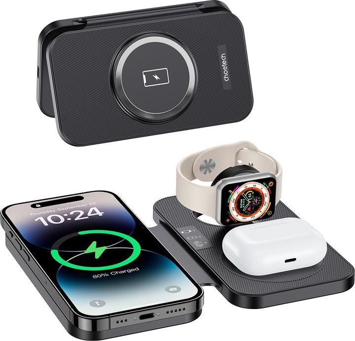 Produktbild Choetech T616-F 3in1 inductive charger compatible with Apple and Samsung devices - black (15 W)