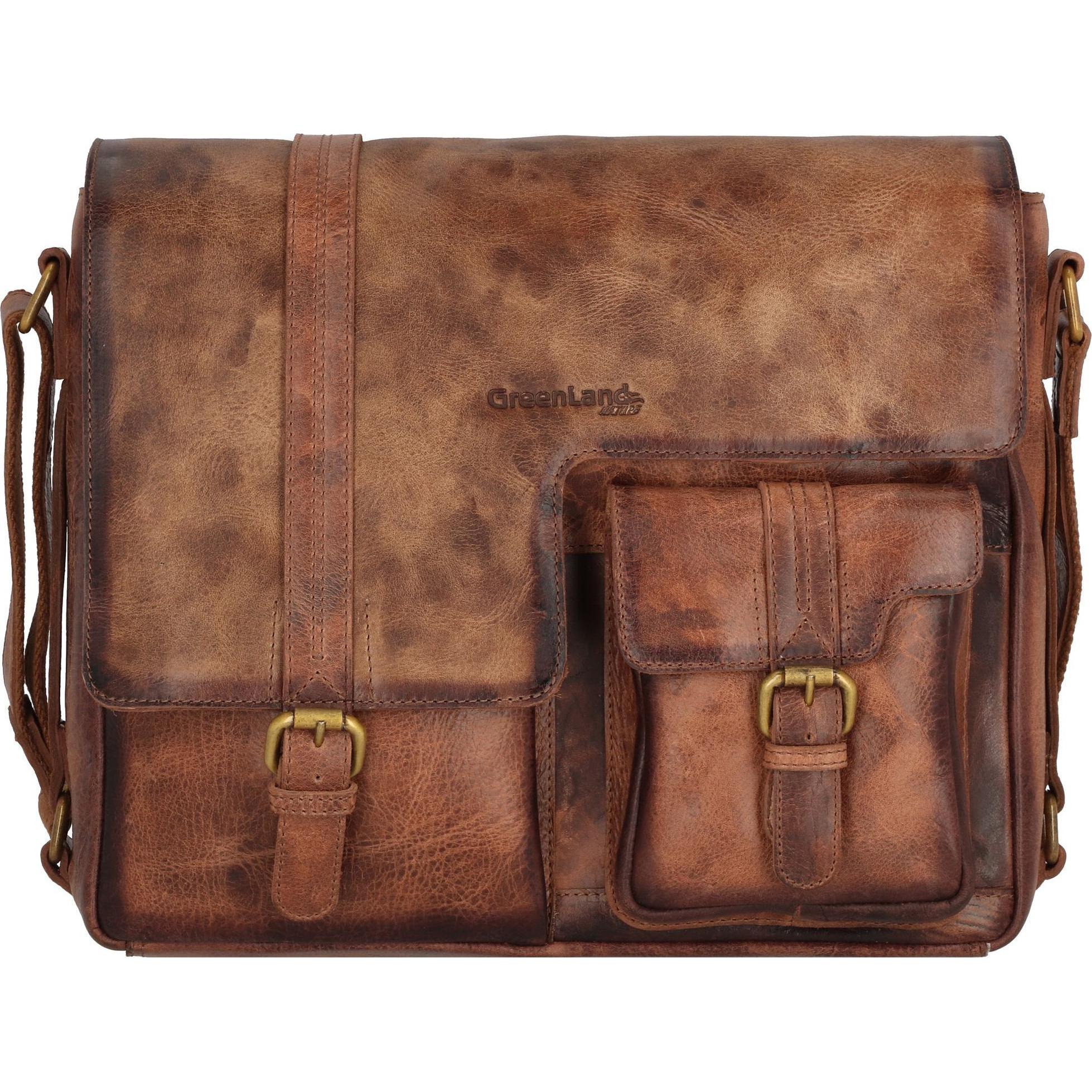 Greenland Nature, Handtasche, Mascu & Line Umhängetasche Leder 30 cm, Braun