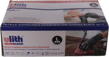 Fripac Ulith Nitril-Handschuhe ungepudert, Grösse L, Box à 100 Stück, schwarz (L)