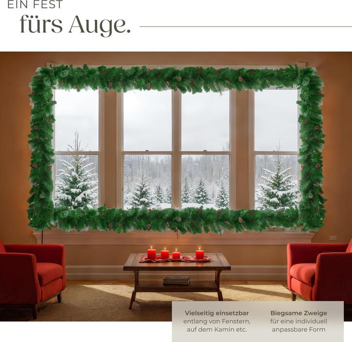 Actual product image tectake Weihnachtsgirlande naturgetreu mit Tannenzapfen 2,7m