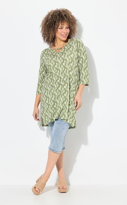 Produktbild Ulla Popken Longshirt, A-Linie, Zierbänder, V-Ausschnitt, 3/4-Arm (42, 44)