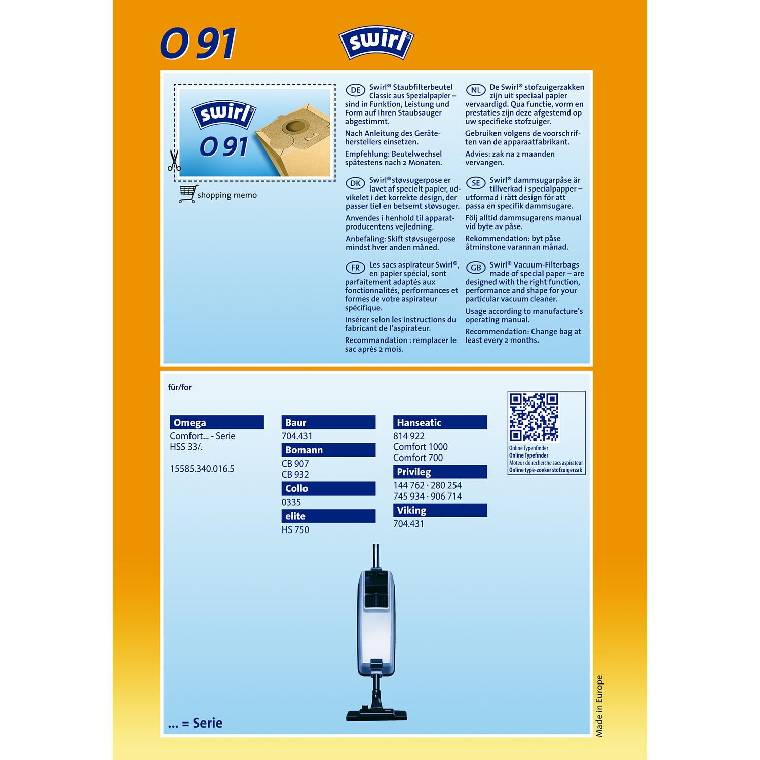 Thumbnail - 3x Swirl SWI O 91, Staubsaugerbeutel