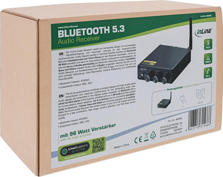Produktbild InLine Bluetooth 5.3 Audio Receiver mit 96 Watt Verstärker (Empfänger)
