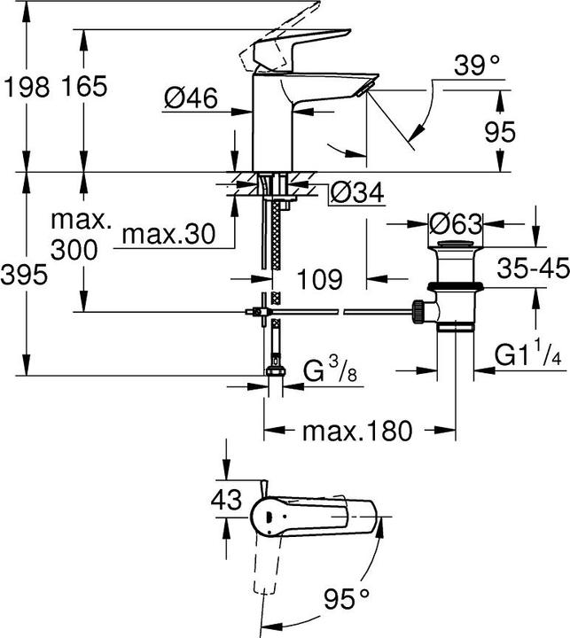 Actual product image Grohe Start QuickFix washbasin tap S-size, centre position cold water, pull rod, incl. 3-in-1 tool, water