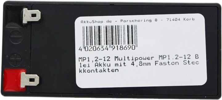 Actual product image Multipower Battery MP1.2-12 Lead acid battery with 4,8mm Faston contacts (12 V, 1.20 Ah)