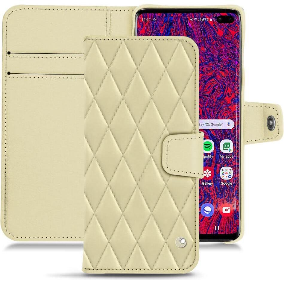 Noreve Lederschutzhülle Wallet (Samsung Galaxy S10+), Smartphone Hülle, Beige