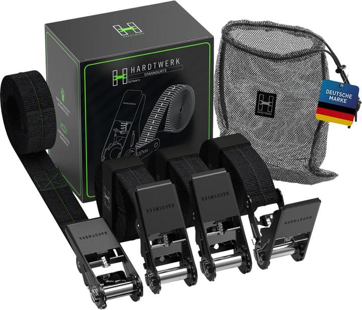 Hardtwerk Spanngurte mit Ratschen 4 Stück, 6 Meter, Schwarz