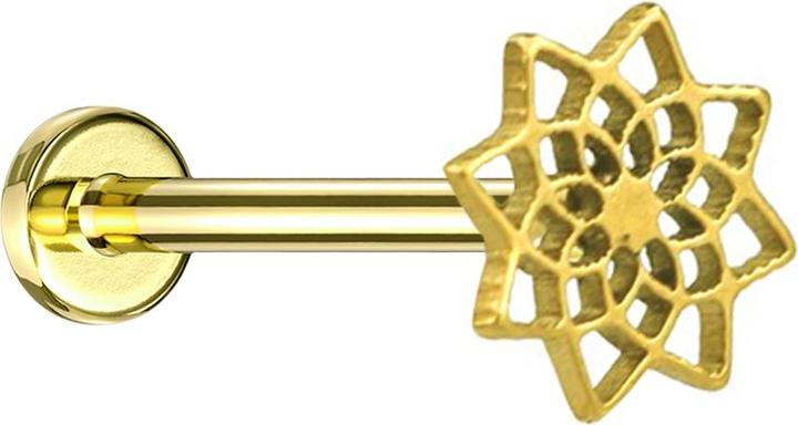 Produktbild Star Piercing Micro Labret Innengewinde vergoldet Lotusblume von oben (ohne Messing, Chirurgenstahl 316L)