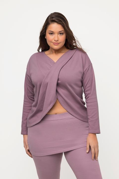 Immagine prodotto Ulla Popken Maglia da yoga in cotone biologico con scollo con drappeggio, scollo a V e maniche lunghe (50, 52)
