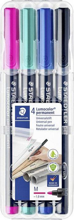 Actual product image Staedtler Lumocolor permanent universal pen 317, M, cardboard box with 6 pieces, assorted (Lilac, Grey, Turquoise, Light blue, 1 mm, 4 x)