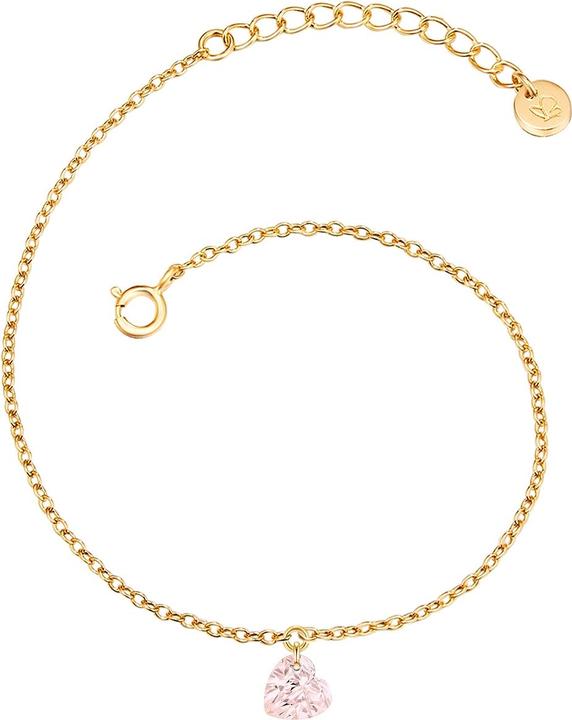 Immagine prodotto Glanzstücke München Cuore da donna in argento 925, quarzo rosa e oro giallo 17,0 cm di lunghezza base + 4,0 cm di (17 cm, Argento)