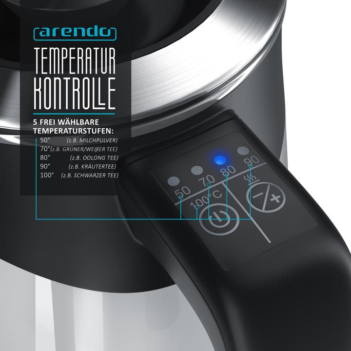 Image du produit Arendo Bouilloire 0,5 l, 1100 W, acier inoxydable Bouilloire de voyage Mini, réglage de la température (0.50 l)