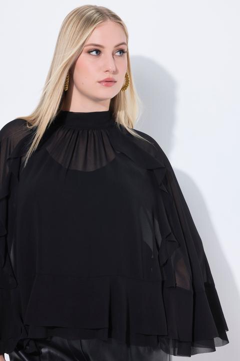Immagine prodotto Ulla Popken Blusa a mantella di chiffon con collo alto e sciarpetta (50, 52, 54, 56)