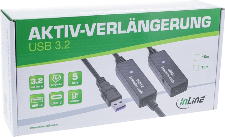 Produktbild InLine USB 3.2 Gen.1 Aktiv-Verlängerung (10 m, USB 3.2 Gen 1)