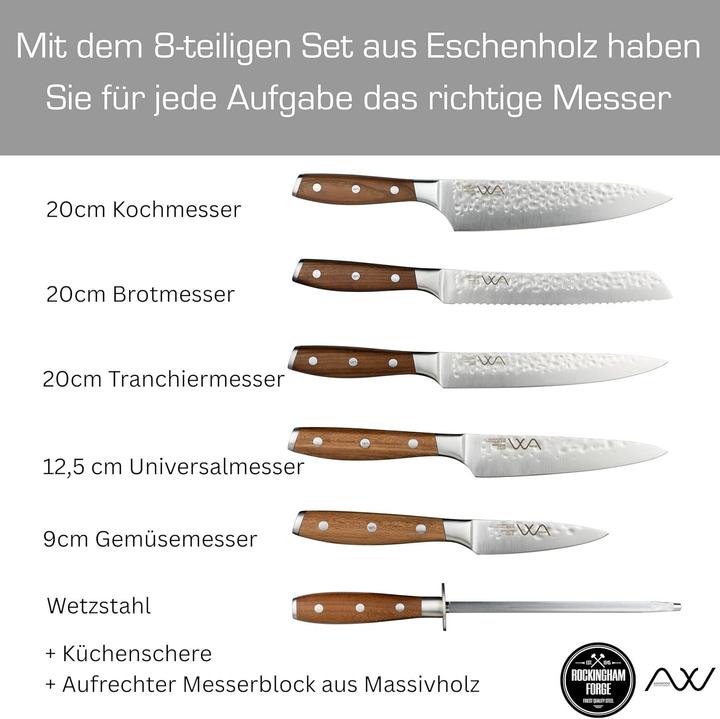 Produktbild Rockingham Forge 8-delige Houten Messenblokset mit Schärfer und Schere