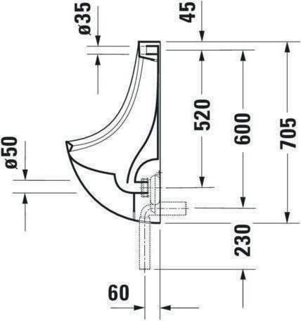 Actual product image Duravit Urinal BEN 370x350mm o fly Zul from behind white