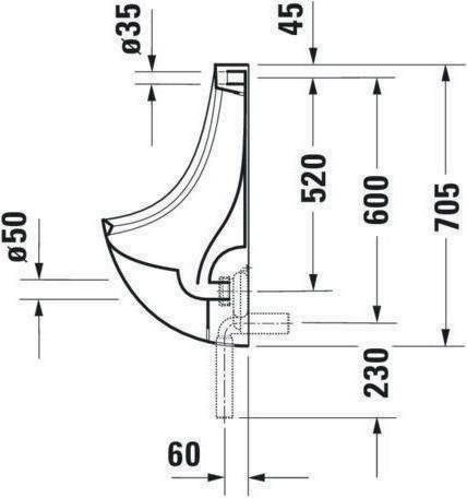 Produktbild Duravit Urinal BEN 370x350mm o Fliege Zul von hinten weiss