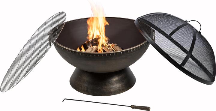 Teamson Grosse Feuerstelle Holz-Garten  Metall-Schale, Deckel & Schürhaken, Holzbrenner (76 cm)