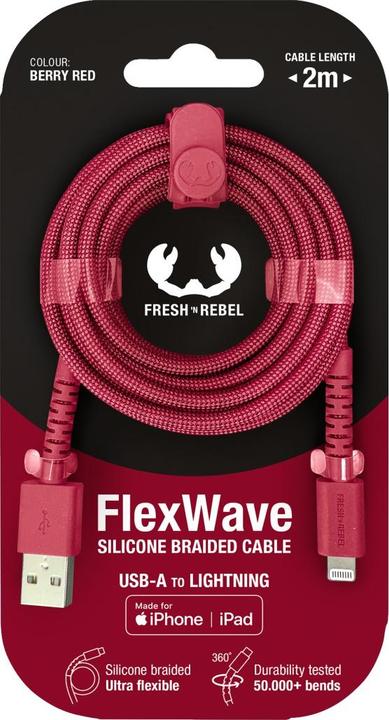 Image du produit Fresh'N Rebel Fresh 'n Rebel USB-A zu Lightning silicone geflochtenes Kabel "FlexWave" 2m, Berry Red (2 m, 30 W)
