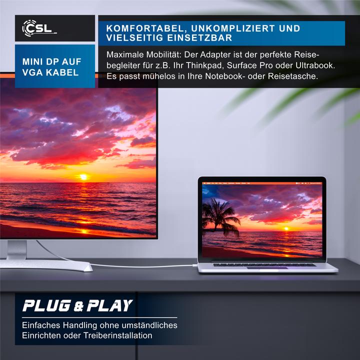 Image du produit CSL Câble vidéo audio mini Displayport vers VGA, adaptateur de moniteur miniDP / compatible Thunderbolt (5 m)