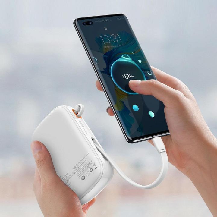 Actual product image Baseus Powerbank Qpow PRO with cable, 20000mAh, 22.5W (White) (20000 mAh, 22.50 W, 76 Wh)
