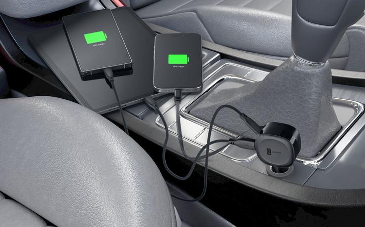 Produktbild Cellularline CELLULAR LINE Autoladeger?t mit einziehbarem Kabel (60 W, USB Typ