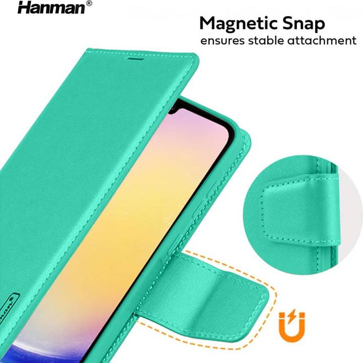 Actual product image Hanman Samsung Galaxy S25 - Mill Flip Case mit 3 Kartenfächern, Türkis (Samsung Galaxy S25)