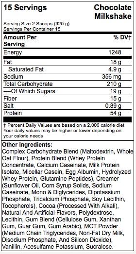 Nutritional values and ingredients BSN True Mass (Vanilla, 1 pcs., 4730 g)