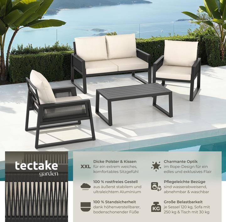 Actual product image tectake Captive garden lounge set in Rope design, aluminium frame