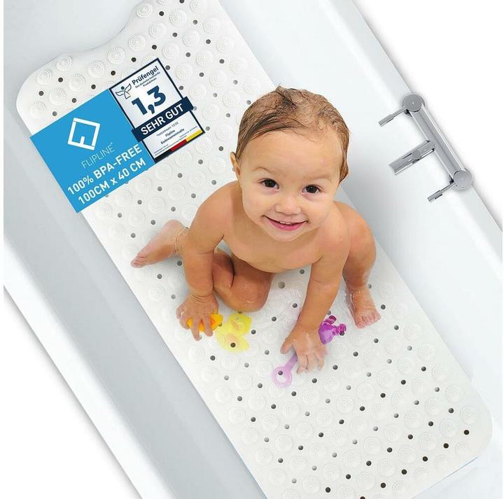 Flipline Badteppich rutschfest, BPA-frei 40 x 100 cm, Weiss (40 x 100 cm)