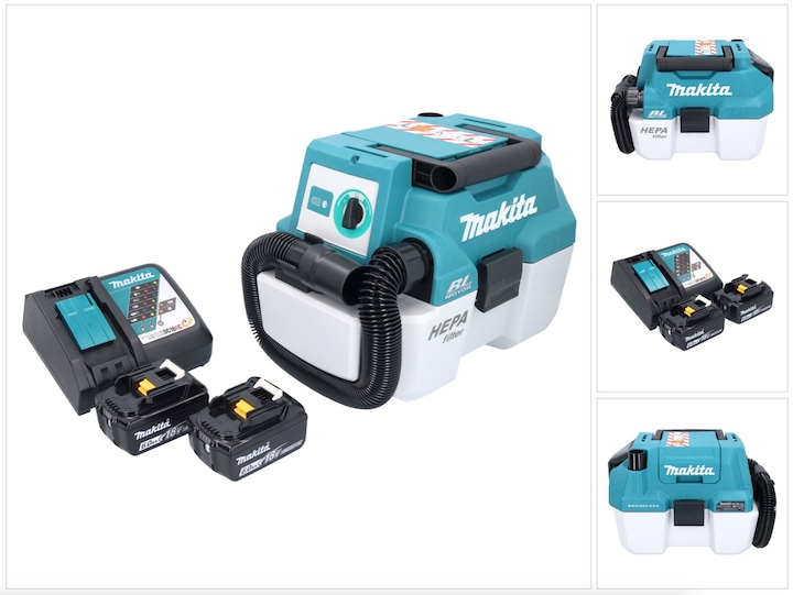 Produktbild Makita DVC 750 LRG Akku Staubsauger LXT 18 V 67 mbar 7,5 l Brushless + 2x Akku 6,0 Ah + Ladegerät (Nass-Trockensauger)