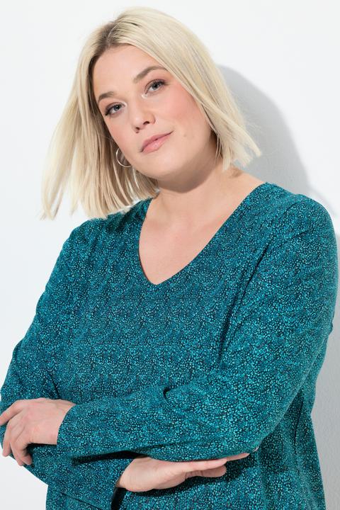 Image du produit Ulla Popken T-shirt imprimé, coupe évasée, décolleté en V et manches 3/4 (50, 52)