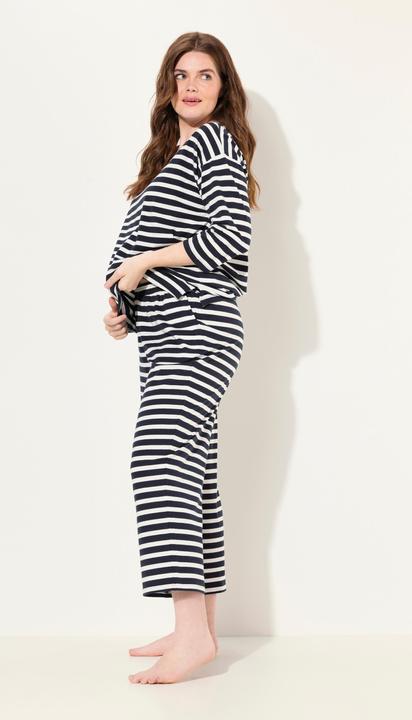 Produktbild Ulla Popken Pyjama-Shirt, Ringel, V-Ausschnitt, 3/4-Arm (42, 44)