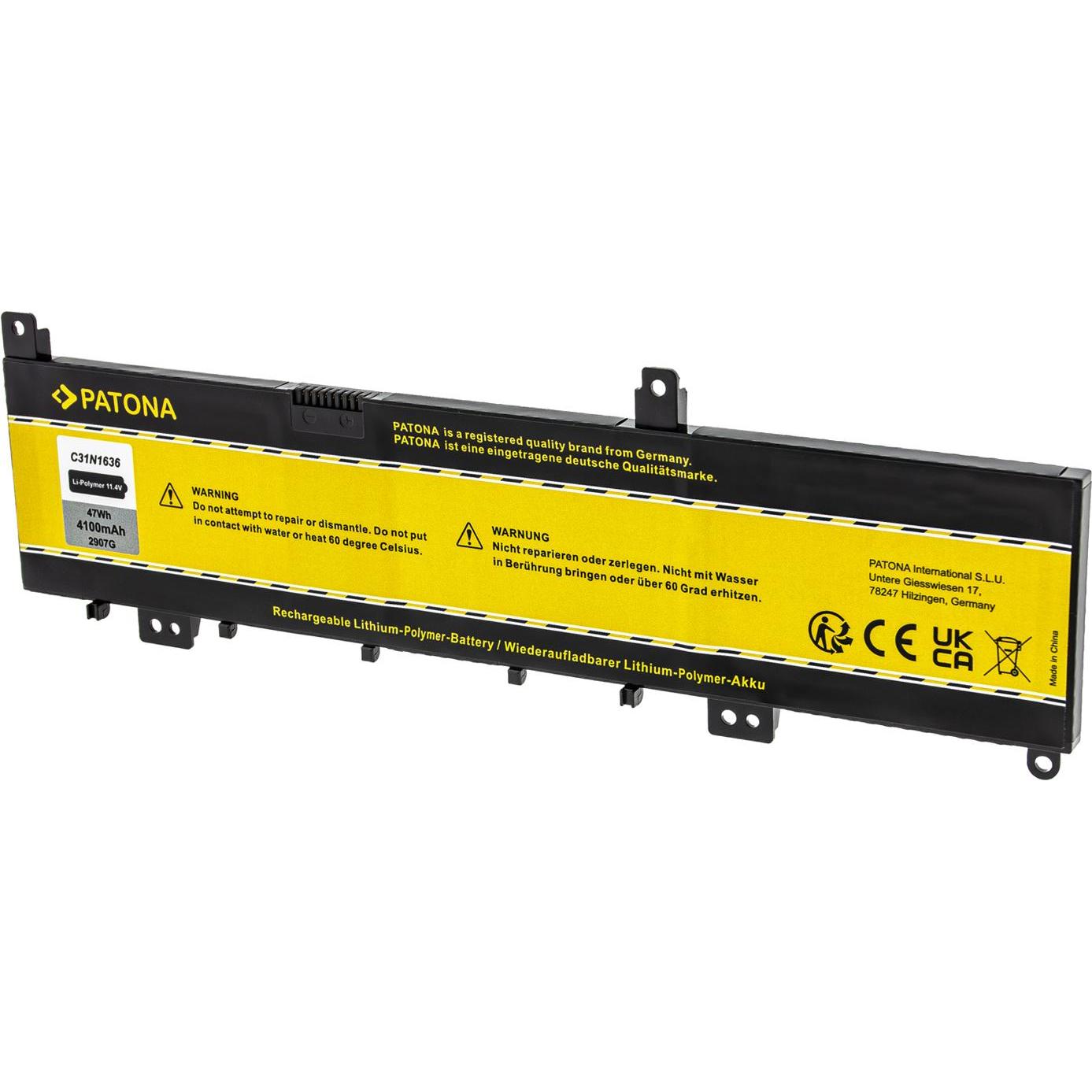 Patona 2907 (1 Zellen, 4100 mAh), Notebook Akku, Gelb, Schwarz